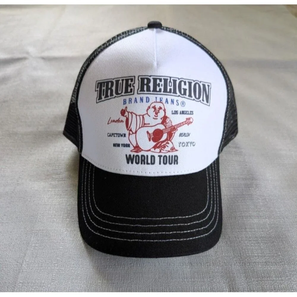 True Religion Buddha World Tour Logo Mesh Trucker Hat NEW!
